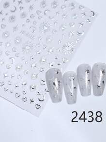 6 Bögen Bohemien Motiv Nail Art Aufkleber mit Stern, Mond, Muster und Herzform DIY