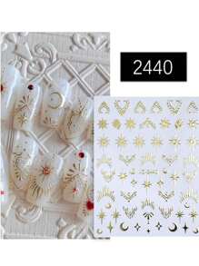 6 Bögen Bohemien Motiv Nail Art Aufkleber mit Stern, Mond, Muster und Herzform DIY