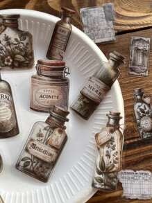 25pcs/Pack Vintage PET Art Sticker Pack, Small Size Label Stickers, Retro Bottle Series, Scrapbooking, Diary, Decorative Back To School - Multicolor - View 8