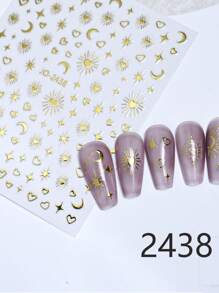 6 Bögen Bohemien Motiv Nail Art Aufkleber mit Stern, Mond, Muster und Herzform DIY