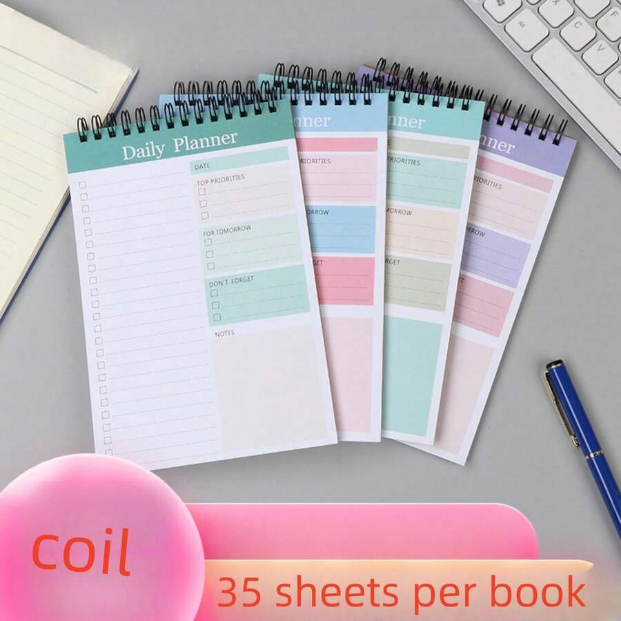 1 Peça Caderno de Arame Enrolado Simplificado Multicolorido, Planner Diário Grosso Adequado para Escola, Escritório - Multicolorido - Visão 1