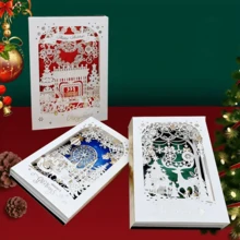 1张圣诞立体装饰贺卡、烫金卡、麋鹿摩天轮壁炉卡、四层立体精美贺卡、带信封的祝福卡、手工纸雕卡、派对礼物、圣诞节 - 查看 1