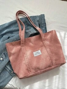 Large Capacity Solid Color Simple Corduroy Tote Bag, Tote Bags For Students, Multiple Compartments, Perfect For Beach, School, Work & Daily Use, Literary School Bag For Teens, Book Bag For Women Or Students, Perfect For Books, Shopping, Back To School And More, Perfectly Matching With Fall Outfits Women - Pink - View 4