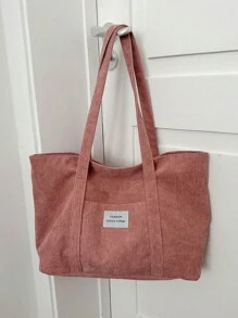 Large Capacity Solid Color Simple Corduroy Tote Bag, Tote Bags For Students, Multiple Compartments, Perfect For Beach, School, Work & Daily Use, Literary School Bag For Teens, Book Bag For Women Or Students, Perfect For Books, Shopping, Back To School And More, Perfectly Matching With Fall Outfits Women - Pink - View 7
