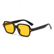 1 Stück kleine quadratische gelbe Linsenbrille im Y2K-Mode-Stil, ideal für Sommerurlaub am Strand, Outdoor, Reisen