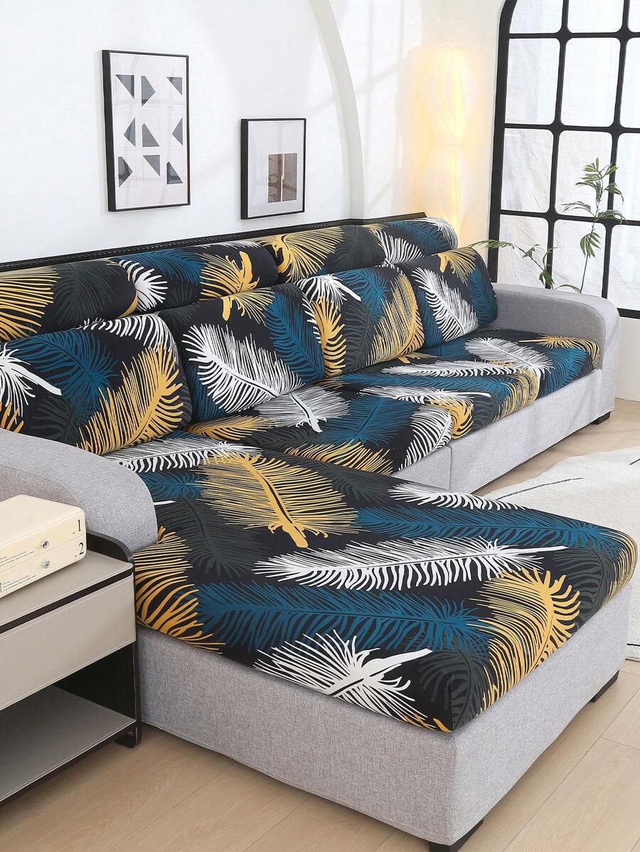 1pc Printed Elastic Sofa Seat Cushion Cover, L-Shaped Sofa Slipcover, Individual Sofa Back Cushion Cover, Furniture Protector, Elastic Sofa Pad Cover - Orange - View 1