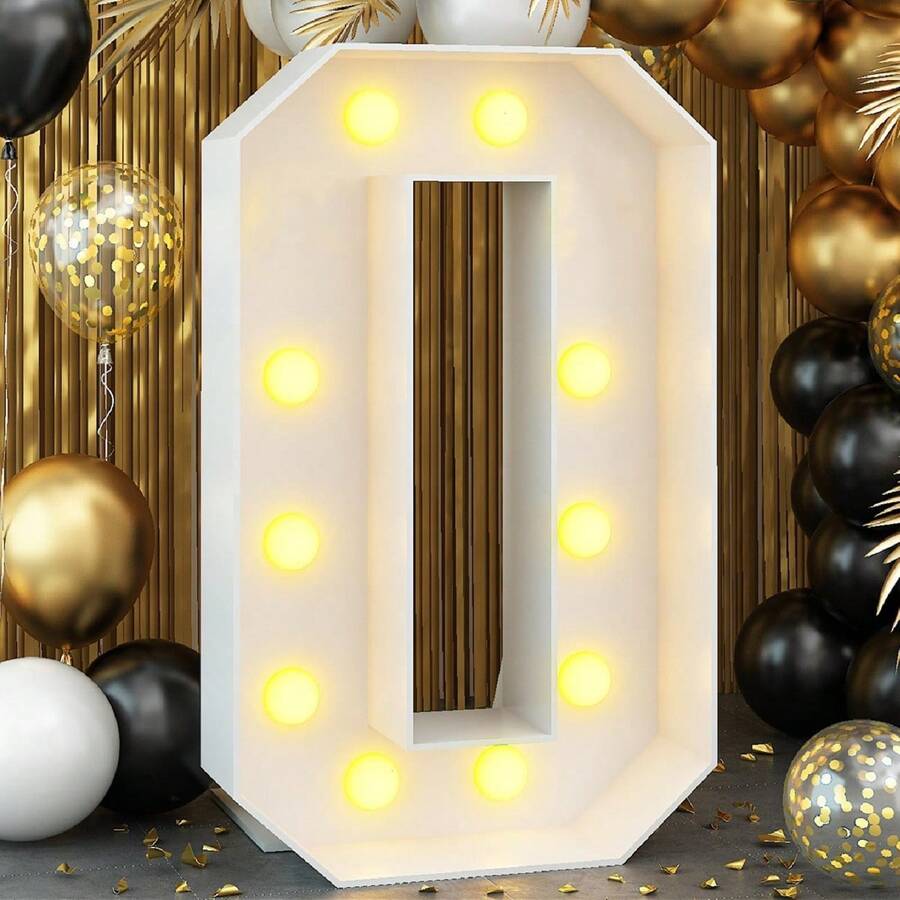 1Pc 73cm/28.7inch Light Up Digital Marquee Frame KT Board Number 0-9 Plug-In KT Board With Bracket Party Decorative Light Birthday Party Anniversary Decoration,Christmas - 白色 - 查看 1
