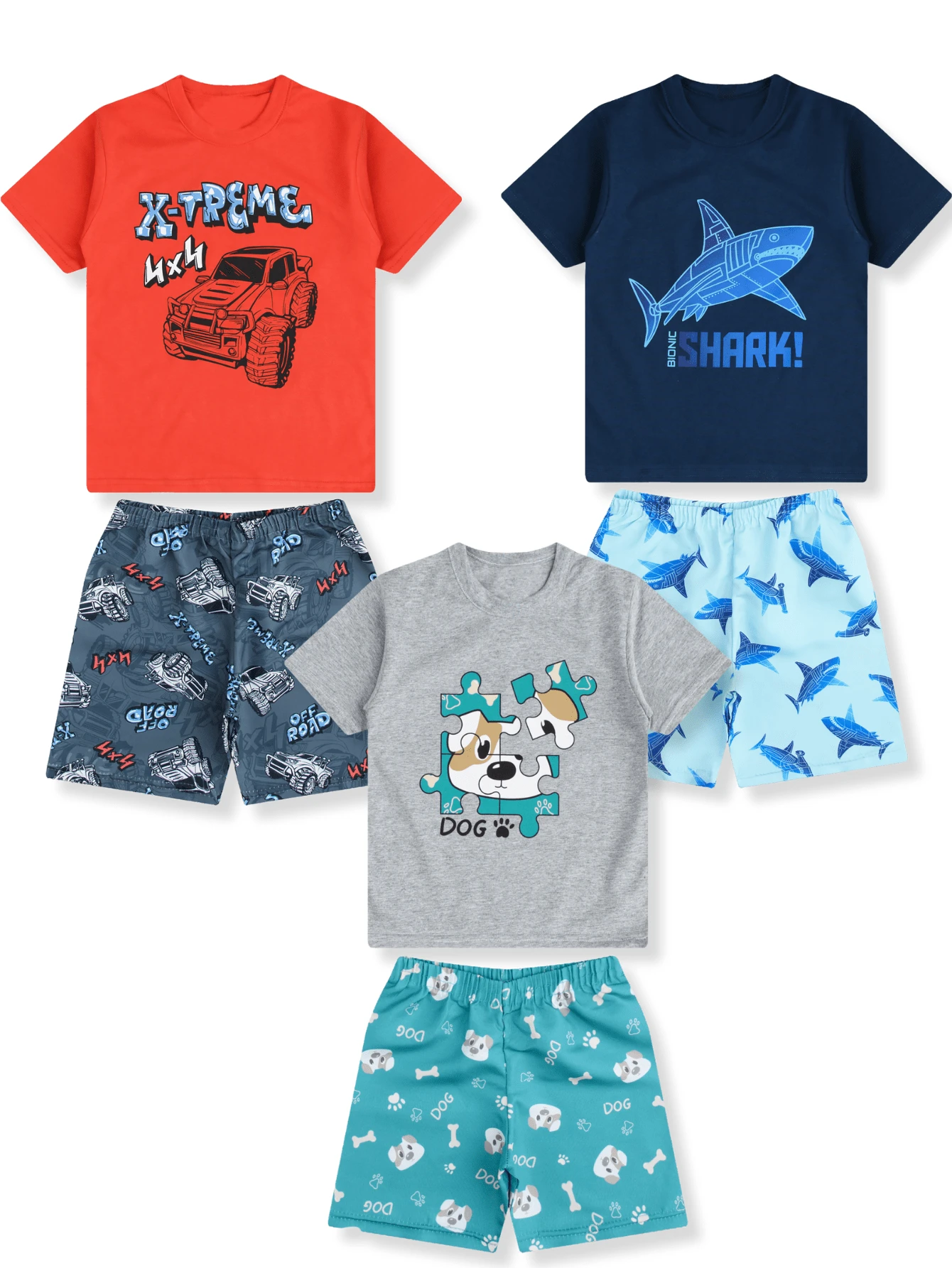 Kit 3 Tactel Summer Children's Set 1 To 8 Boy's Warmth Clothing - 藍色 - 查看 1