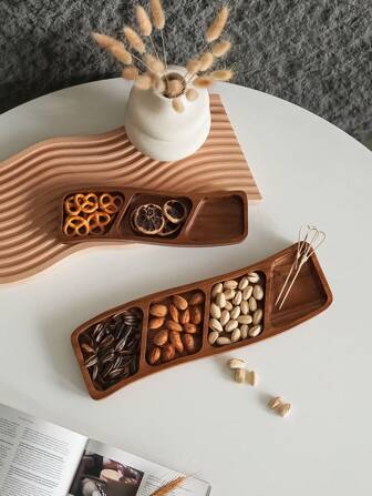 CMYD Studio 1 st Träböjt mellanmålsfat, tre/fyra fack torkad frukt, godisbricka, lämplig för fest, hemmamiddag, nötter, chokladfat, efterrätt, tårtvisning, kaffe, serveringsbricka för kakor Julklapp