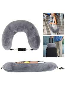 Almohada de cuello rellenable para viajes, almohada de viaje rellenable con ropa, bolsa de almacenamiento de almohada de viaje rellenable, funda de almohada de cuello de viaje empaquetable con ropa para avión, funda de almohada con almacenamiento, cómoda y ligera, gris - Gris - Ver 2