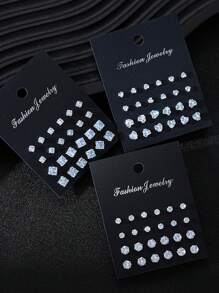 17KM 12/24/36 paires Ensemble de boucles d'oreilles clous en zirconium cubique pour hommes, port casual quotidien et cadeau - Argent - Voir 9