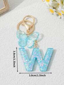 1pc Creative 26 Letter Key Chain, Kids Backpack Accessory, Butterfly Letter Charm Keychain For Girls - Light Blue - View 11