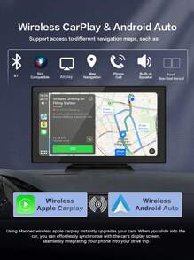1 套，倒车后视摄像头 1080P 防水夜视，带 9 英寸大高清便携式蓝牙 CarPlay 车载触摸屏，无线车载立体声音响，支持 Apple CarPlay 和 Android Auto，适用于所有汽车的车载播放器/导航/多媒体 - 黑色 - 查看 2