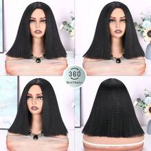 12 英寸 Yaki 直发波波头假发 齐肩卷曲直发合成波波头假发 适合女性 自然短波波头假发 中分假发 日常派对用 - 彩色 - 查看 4