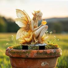 1 件装仙女花园雕像，亚克力仙女手捧蜂蜜罐草坪装饰，适合花园、露台或花盆的装饰艺术品 - 多色 - 查看 6