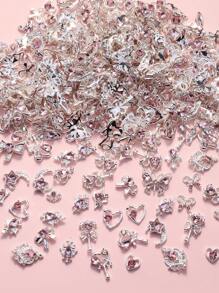 10pcs Assorted Alloy Bowknot, Heart, Moon Shape Rhinestone Nail Art Decorations