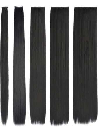 20inch 24inch 28inch Synthetic Long Straight Clip In Hair Extensions Wig Straight Black Hairpiece For Women Increase Hair Volume Heat Resistant Fiber
