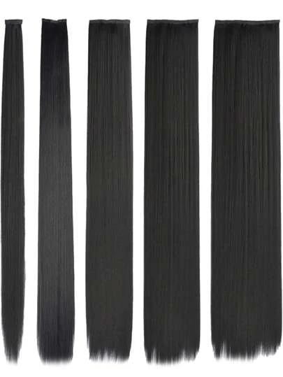 20英寸 24英寸 28英寸 合成长直发夹式接发假发直发黑色假发片女士增加发量耐热纤维