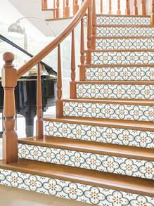 5 piezas de baldosas de piso autoadhesivas de PVC, diseño de mosaico simple, resistente a rayones, impermeable, adhesivo de alta resistencia, fácil de cortar, para renovación del hogar - flor verde - Ver 11