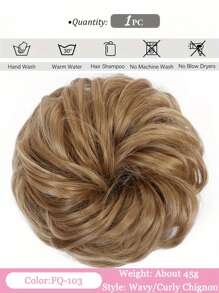 黑色、棕色、金色凌乱发髻假发片 - 自然波浪卷发发髻，蓬松盘发接发，卷曲波浪马尾合成假发，配有弹力发带，适合女性和女孩日常、派对、婚礼和轻松造型 - 彩色 - 查看 16