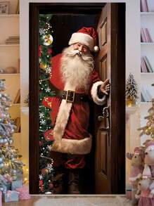 Santa Claus Magic Door Cover Decoration - Polyethylene Material, Christmas Themed, Suitable For Indoor And Outdoor Holiday Parties, 70x35 Inch Photo Booth Backdrop, Enhance Your Winter Holiday Celebrations, Christmas - Multicolor - View 2