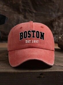 1件中性戶外休閒時尚 BOSTON 字母印花個性化熱門四季可調尺寸棒球帽 - 水洗棒球帽 - 查看 7