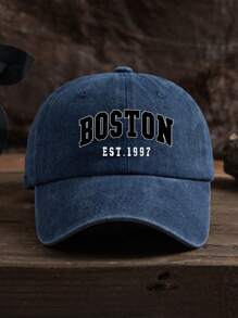 1件中性戶外休閒時尚 BOSTON 字母印花個性化熱門四季可調尺寸棒球帽 - 水洗棒球帽 - 查看 5