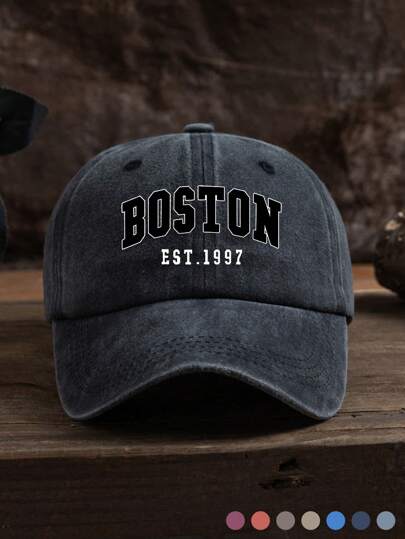 1pc Outdoor Casual Fashion BOSTON Letter Print Personalized Baseball Cap, Adjustable Size, Suitable For Spring, Summer, Autumn And Winter