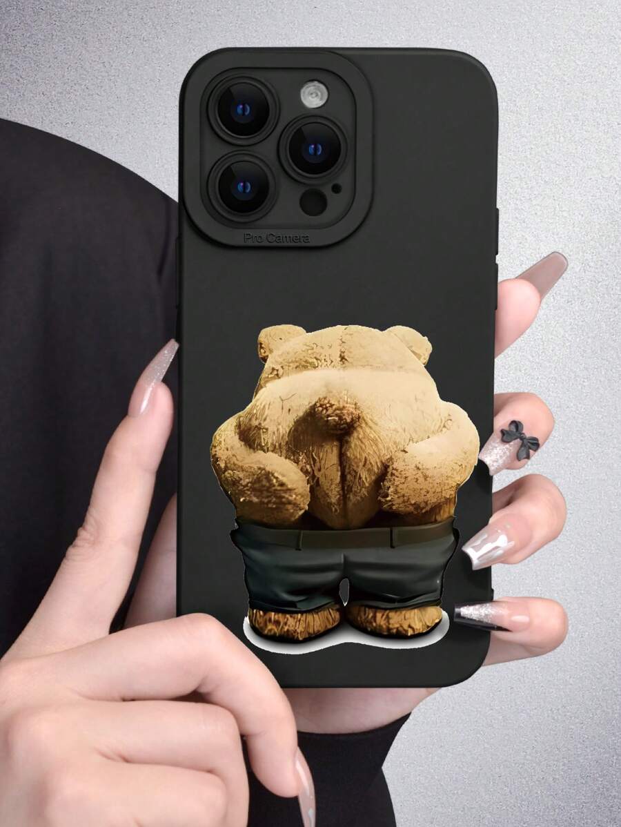 Cute Stuff 1 bucată Funny Bear Fund Carcasă personalizată pentru telefon, carcasă de protecție moale neagră mat, compatibilă cu Apple și Samsung