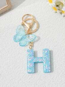 1pc Creative 26 Letter Key Chain, Kids Backpack Accessory, Butterfly Letter Charm Keychain For Girls - Light Blue - View 26