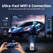 HUASHIJIE 4K 超高清 5G 家庭视频投影仪，多功能沉浸式家庭影院支持 Android 和 IOS 的 WiFi 连接，直接投影到墙上，兼容高清和 USB，自动梯形校正，内置 Android 系统和扬声器，非常适合家庭、户外、圣诞节和情人节礼物 - 查看 4