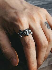 1 Pair Chiba Skull Ghost Face 2-In-1 Thai Silver Combo Ring Men's Single Ring Creative Design Sense Niche Accessories