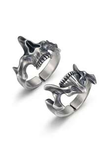1 Pair Chiba Skull Ghost Face 2-In-1 Thai Silver Combo Ring Men's Single Ring Creative Design Sense Niche Accessories
