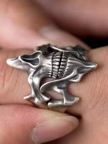 1 Pair Chiba Skull Ghost Face 2-In-1 Thai Silver Combo Ring Men's Single Ring Creative Design Sense Niche Accessories