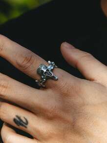 1 Pair Chiba Skull Ghost Face 2-In-1 Thai Silver Combo Ring Men's Single Ring Creative Design Sense Niche Accessories