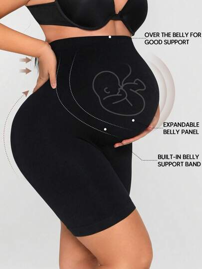 Plus Size Seamless High Waist Maternity Shaping Shorts, Prevent Thigh Chafing, Support Abdomen, Suitable For Sports And Cycling