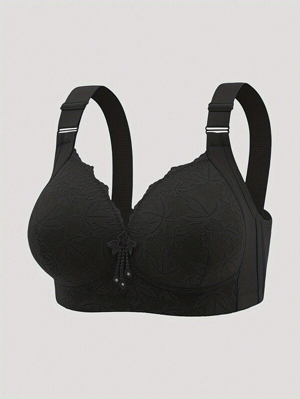 1-Piece Set Of Women's Sexy Lace Black No Steel Ring Underwear, Gathering Big Chest To Show Off Small Anti Sagging Christmas Underwear Bra