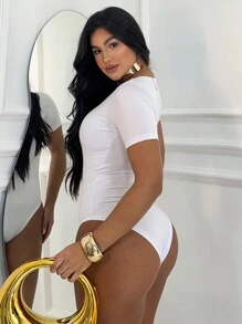 Women's Leotard Body Short Sleeve Basic Casual Fashion Versatile Fashion Blogger Gringa - White - View 3