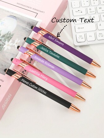 1pc Personalized Stylus Pens With Metallic Finish & Copper Details, Custom Name Engraved, Multicolor Gift Set With Pouch - Elegant Writing Tools Back To School, Multi-Functional, Ornamental, Reusable, Modern, Colorful, Cute, Vintage, Cartoon, Kawaii, Funny, Workers, Clients, Students, For Business/Work/Office, For School, School Supplies
