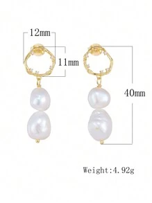1pair S925 Silver French Baroque Style Freshwater Pearl Earrings For Women, Unique Design All-Matching High-End Earrings