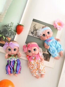 DOLL MEET One Piece 3+ Children Crying Reborn Baby Doll Smile Pink Hearts Eyes Cute 6 Inches Polly Pocket Swivel Mini Vinyl Doll 15.5Cm Gift Toys For Child