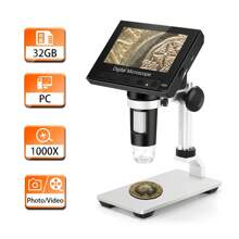 TOMLOV Coin Microscope, 1000X 4.3" Digital Microscope, 720P LCD & 8 Adjustable LED Lights, PC View For Kids Adults (32GB TF Card) - 1000X - 查看 1