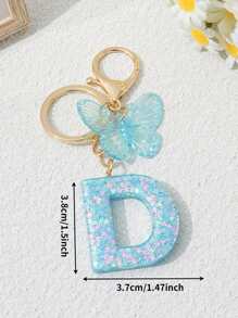 1pc Creative 26 Letter Key Chain, Kids Backpack Accessory, Butterfly Letter Charm Keychain For Girls - Light Blue - View 28