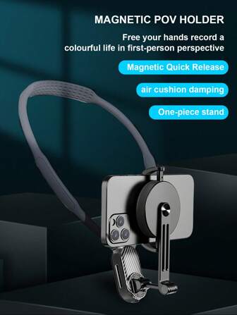 Magnetic Neckband Phone Holder, POV/Vlog Selfie Stick With Hands-Free Chest Mount, Compatible With IPhone/Android Video Recording, Silicone Necklace Phone Stand With Quick Release Compatible With Samsung