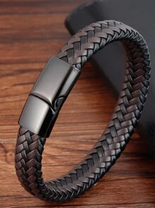 男士编织仿皮绳手链，经典朋克风PU皮手链，多功能男士手链 - 彩色 - 查看 9