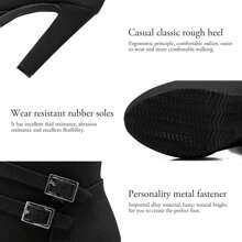 High Heel Boots For Women Platform Boot Heels Sexy Round Toe Lace UP High Heels Mid Calf Boots - 黑色 - 查看 3
