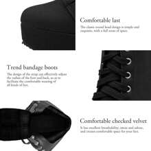 High Heel Boots For Women Platform Boot Heels Sexy Round Toe Lace UP High Heels Mid Calf Boots - 黑色 - 查看 4
