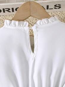 Young Girl Spring/Autumn Flounced Long Sleeve Fashionable Pleated Elegant Dress - Khaki - View 4