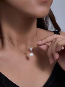 1pc S925 Sterling Silver Heart Shaped Necklace, With Zirconia And Pearl, Perfect For Wedding Or Simple Daily Wear, Silver Jewelry With Unique Design And Light Luxury INS