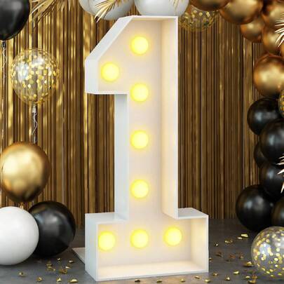 1Pc 3FT/91.5cm/36inch Light Up Digital Marquee Frame KT Board Number 0-9 Plug-In KT Board With Bracket LED Party Decorative Light For Birthday Party Anniversary Decoration